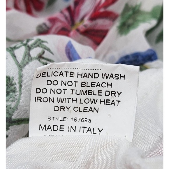 Bellambra 100% Silk Italian Floral Peasant Sheer Lined Blouse Top Size L - Picture 9 of 10